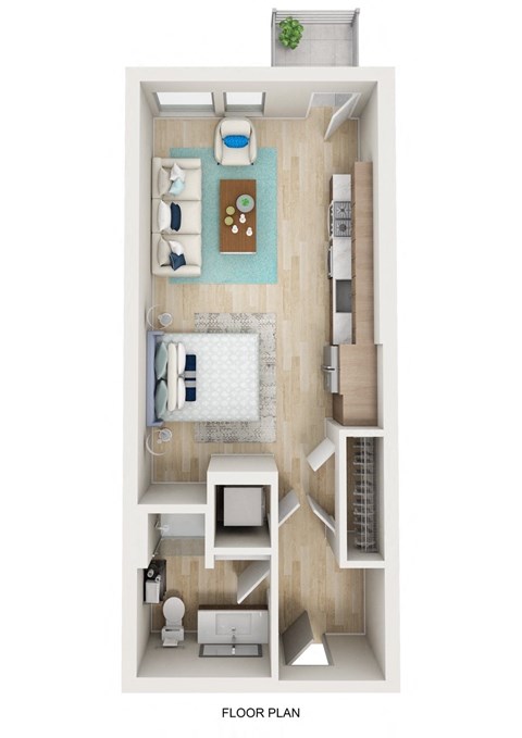 Floor plan for studio, 1 bath, 505 sqft